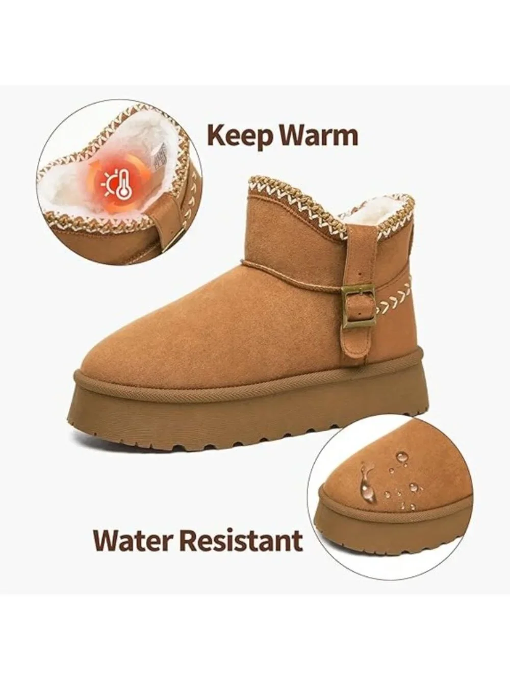 Finiwor Size 7 Ankle Boots Fur Lined Plush Cushion Waterproof Winter Snow Boots